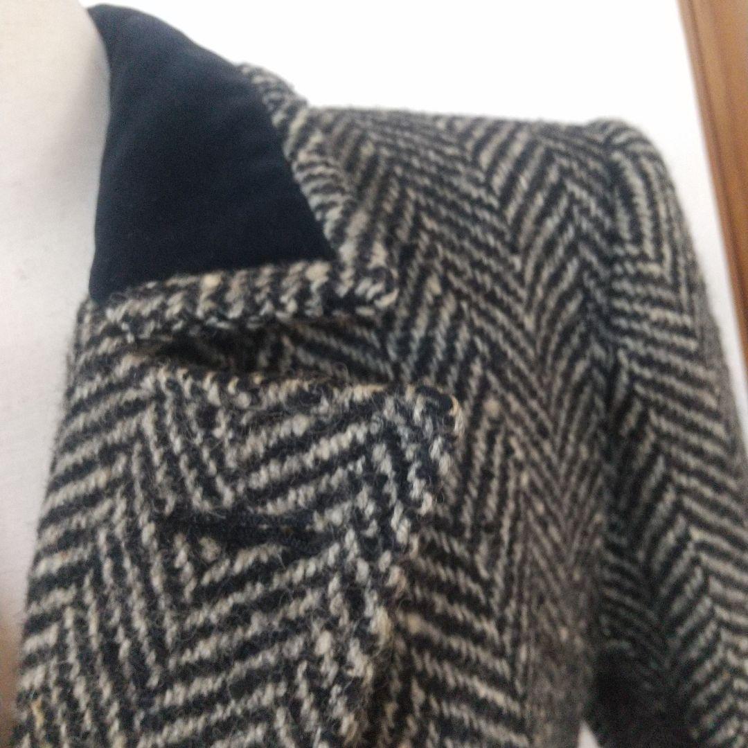 イヴサンローラン ダブルブレストコート ヘリンボーン ツイード 別珍ベロア切替