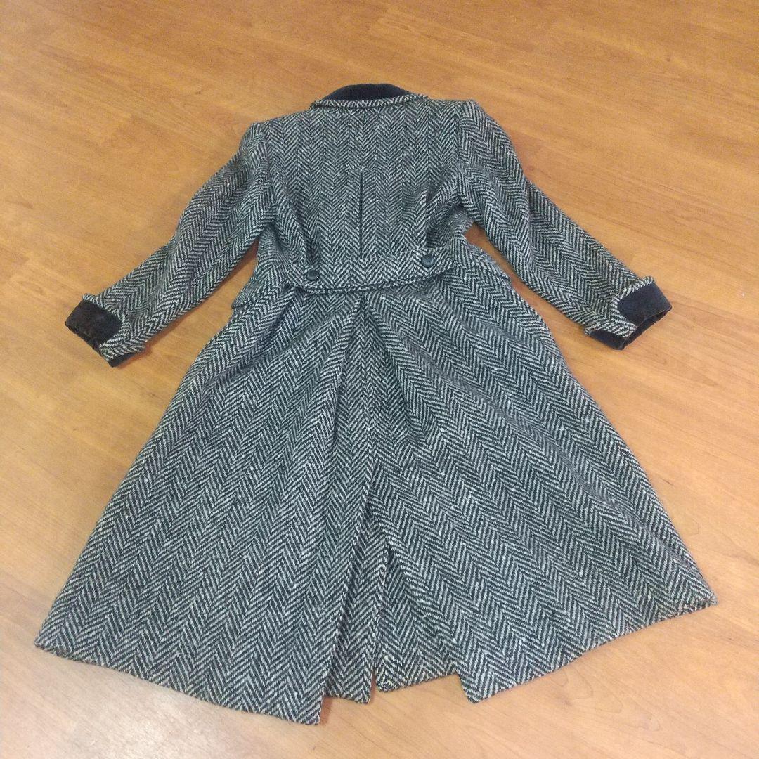 イヴサンローラン ダブルブレストコート ヘリンボーン ツイード 別珍ベロア切替