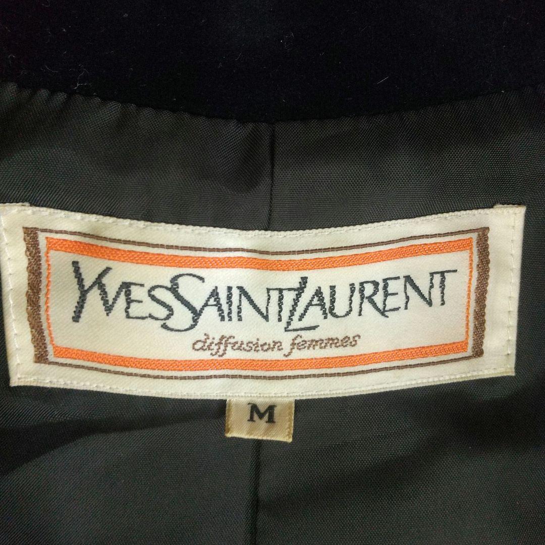 イヴサンローラン ダブルブレストコート ヘリンボーン ツイード 別珍ベロア切替