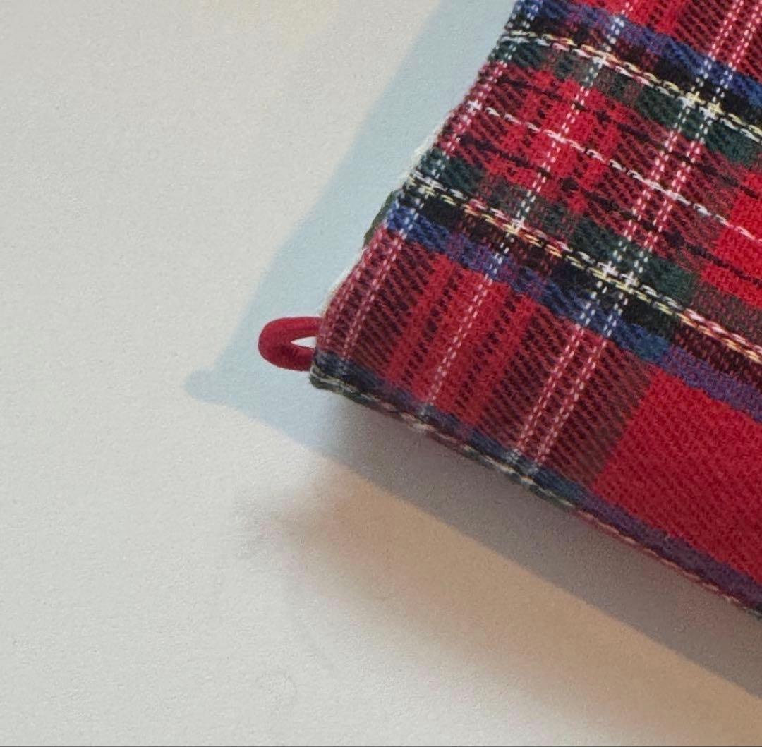 バインダーカバー　赤チェック　クリスマス　A6 韓国　貯金