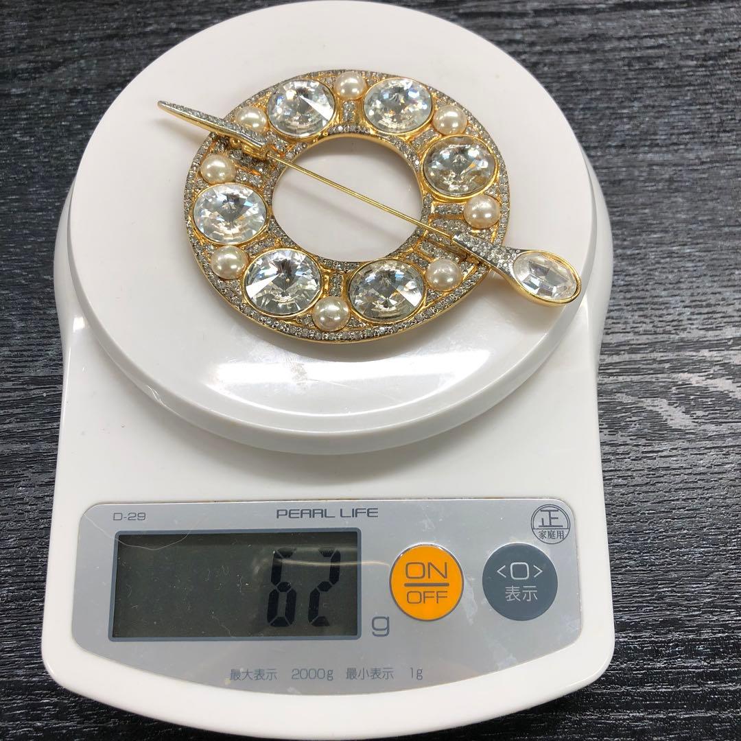 希少 VALENTINO バレンチノ 特大 ラインストーン パール ブローチ