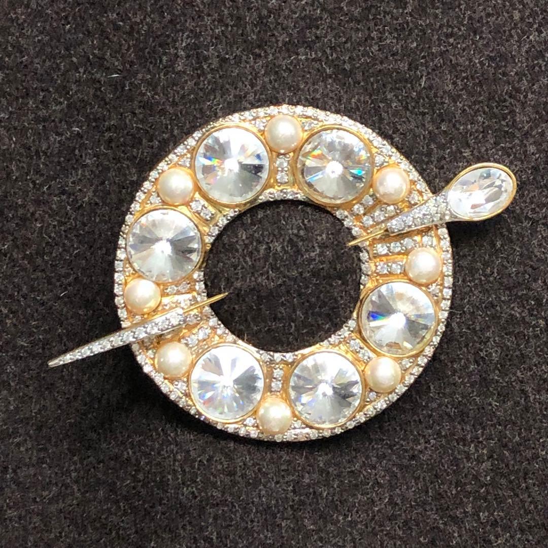 希少 VALENTINO バレンチノ 特大 ラインストーン パール ブローチ