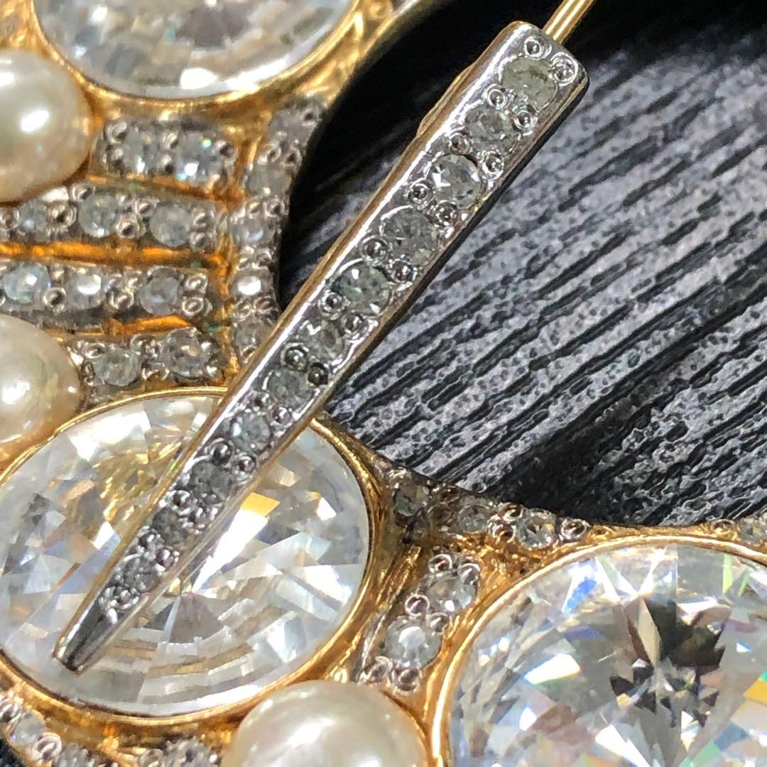 希少 VALENTINO バレンチノ 特大 ラインストーン パール ブローチ