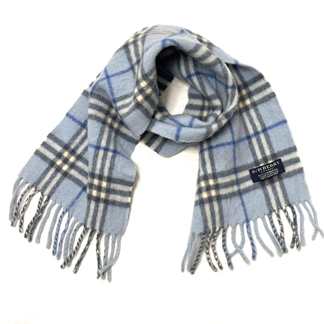 希少 バーバリー BURBERRY マフラー ブルー ノバチェック