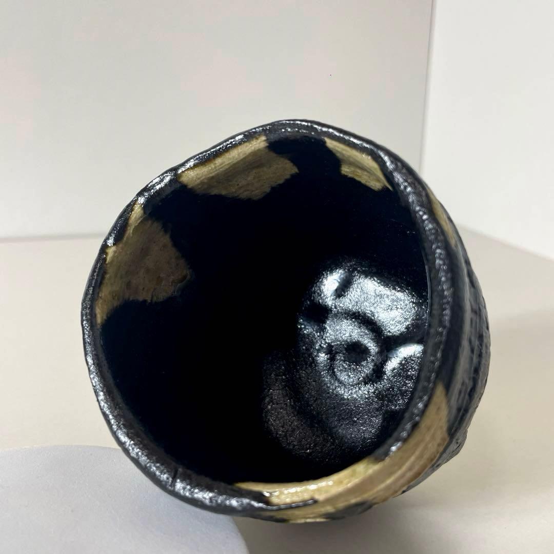 #XG538 陶芸家・山田和・引出割高台湯呑・織部焼・湯呑・酒器・未使用品