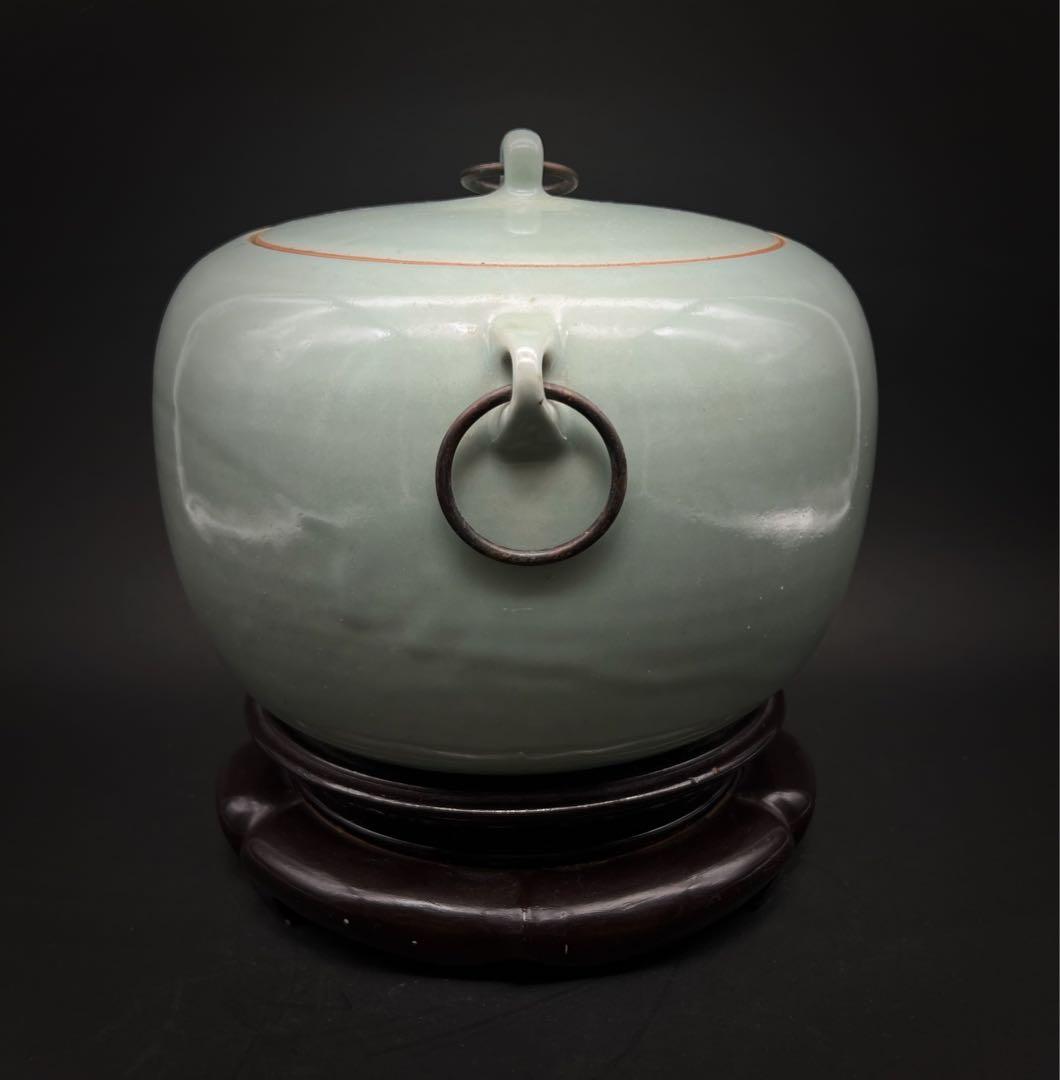 中国美術 古玩 青磁　雙耳お茶入れ　茶道具