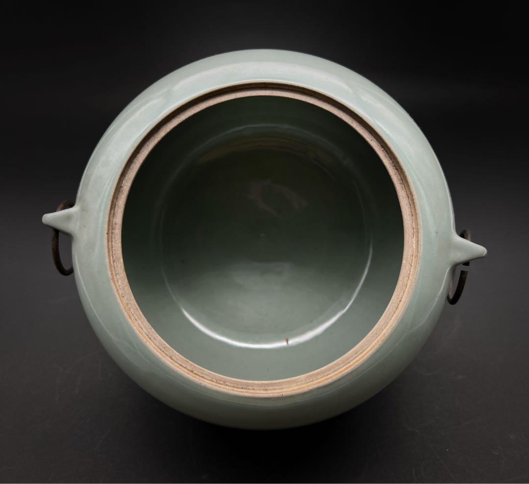 中国美術 古玩 青磁　雙耳お茶入れ　茶道具