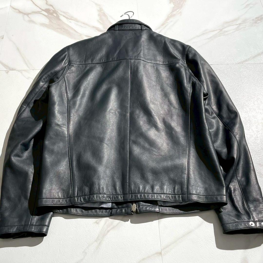 【美品】チンクワンタ レザージャケット 羊革 ネイビー ストライプ シングル