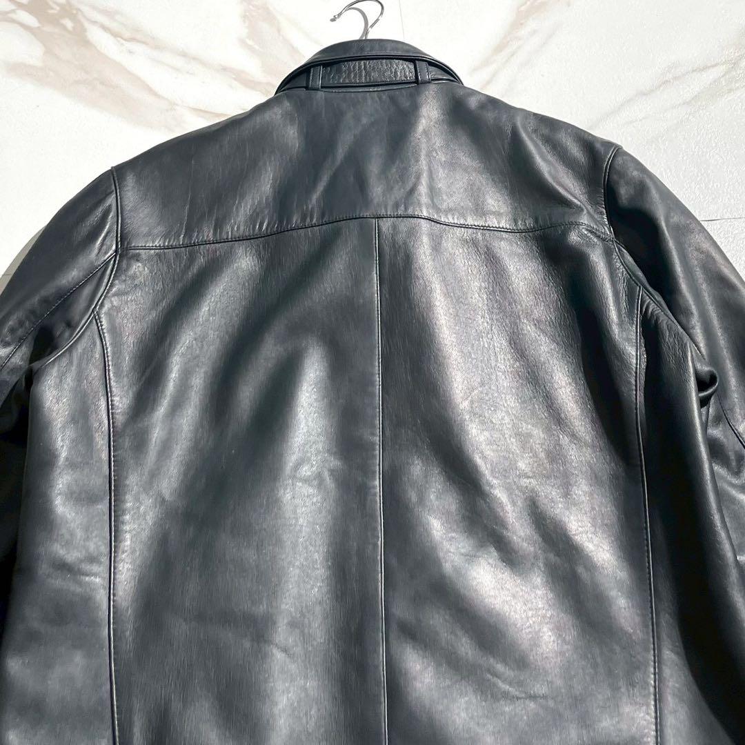 【美品】チンクワンタ レザージャケット 羊革 ネイビー ストライプ シングル