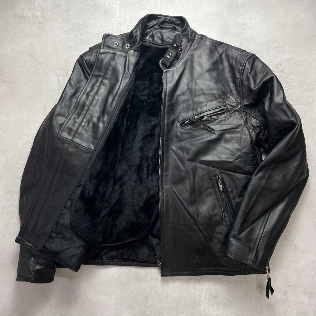 最高級/馬革✨リューグーレザーズ シングルライダース ボアライナー 黒 2XL