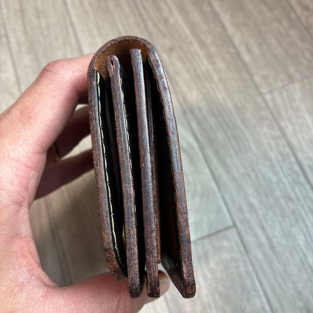 【茶芯ブラック】トラッカーウォレット　ミドル　真鍮　お札を折らずに収納