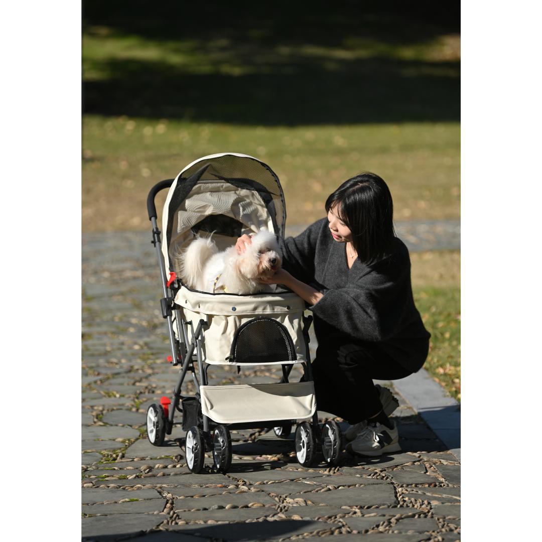 ペットカート 対面式 折りたたみ 多頭 中型犬 小型犬 猫 2way【ベージュ】