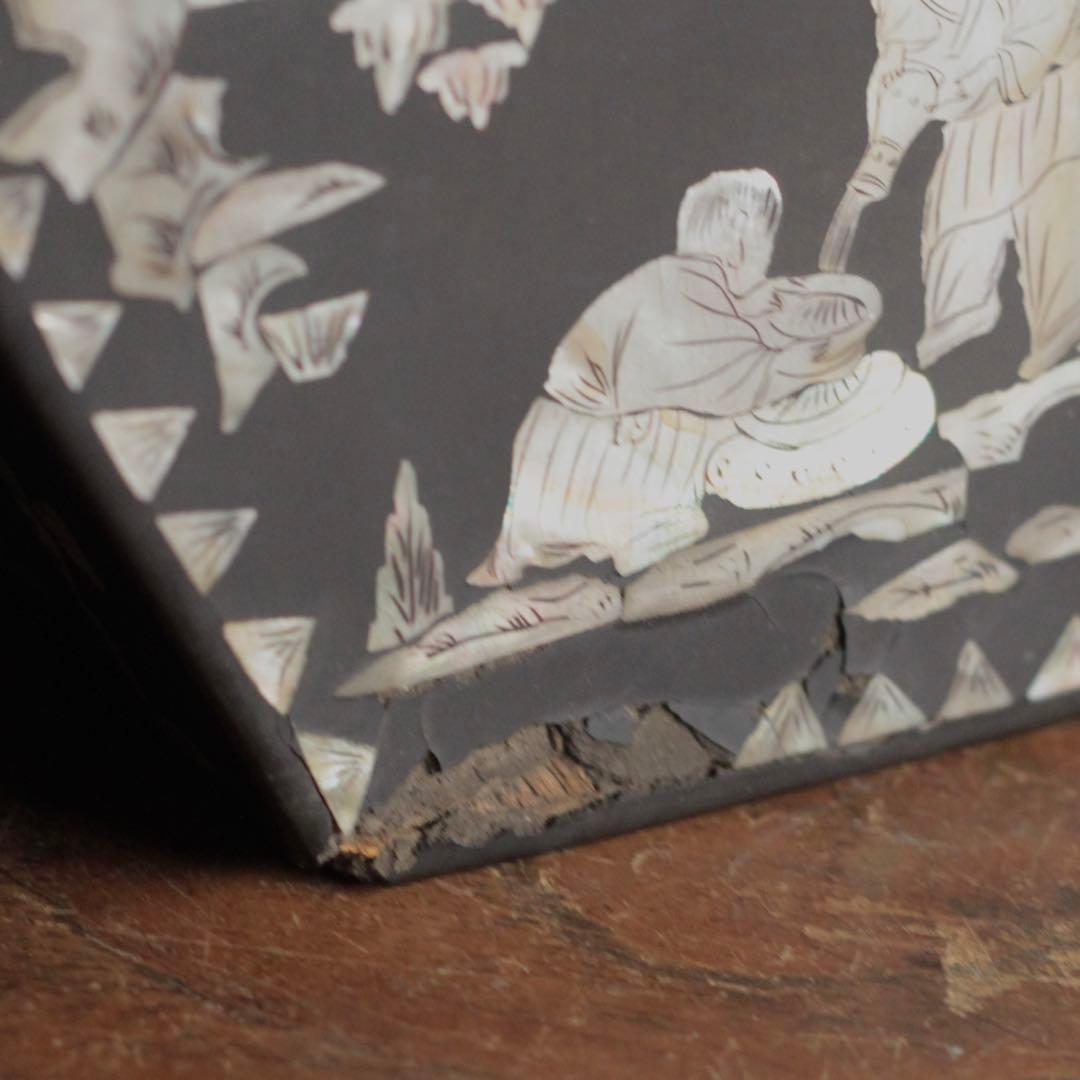 李朝 螺鈿 六角 蓋物 朝鮮美術 古美術 古道具 アンティーク