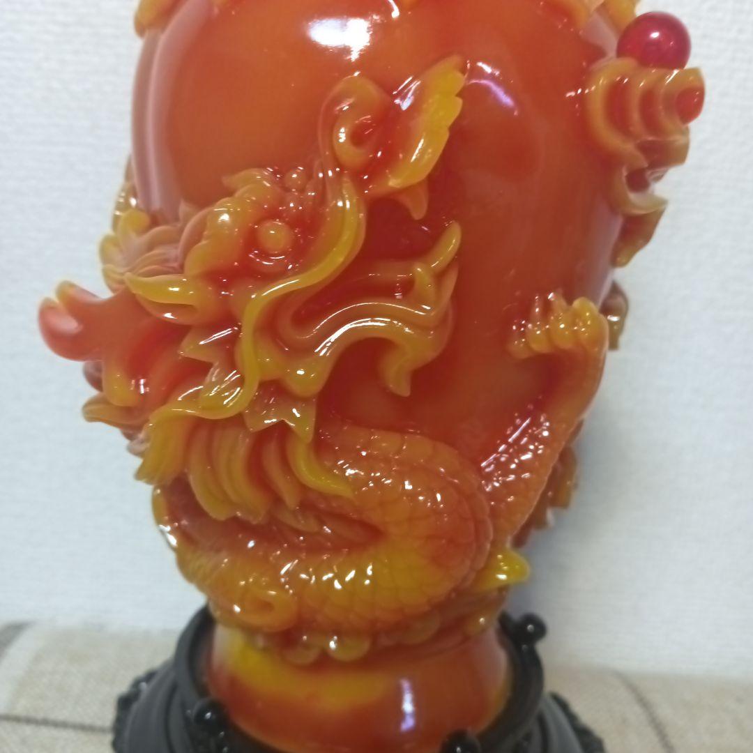 中国美術 朱色の龍の彫刻と鳳凰の彫刻 置物 風水アイテム