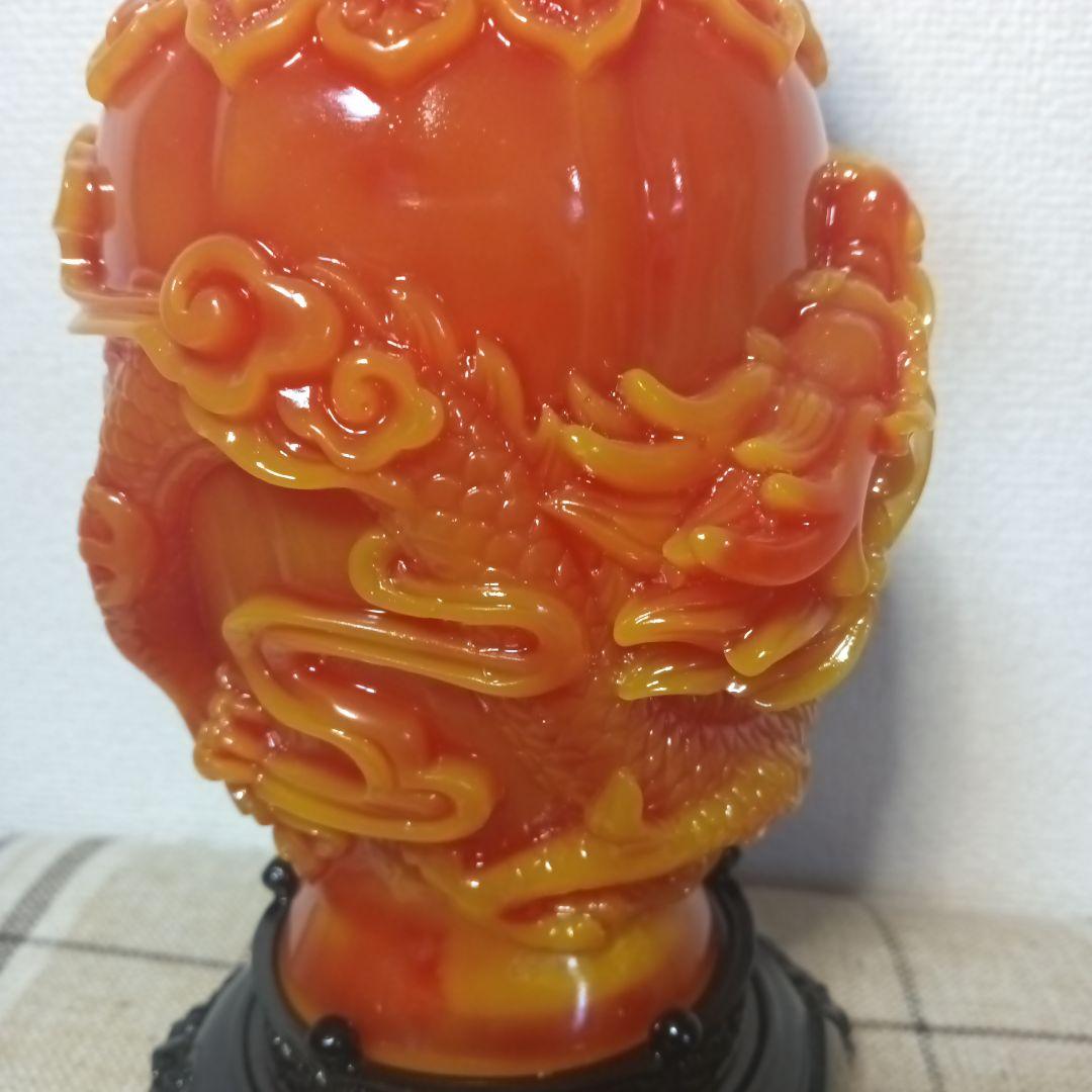 中国美術 朱色の龍の彫刻と鳳凰の彫刻 置物 風水アイテム