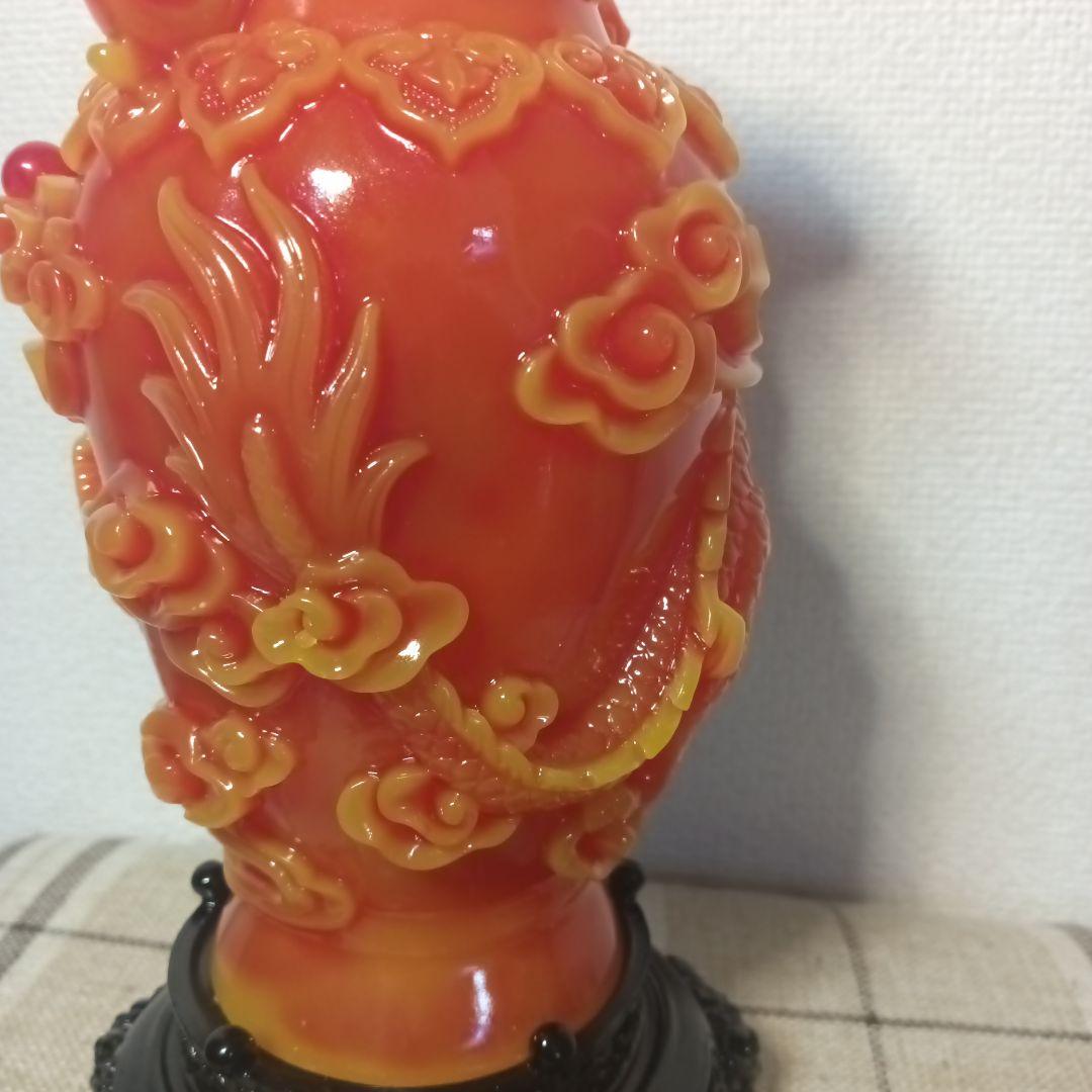 中国美術 朱色の龍の彫刻と鳳凰の彫刻 置物 風水アイテム