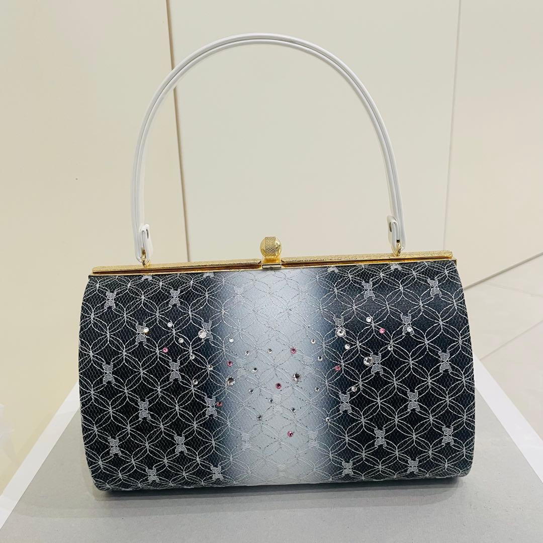 和装用 バッグ・草履（Lサイズ）セット（濃紺・ホワイト）シルバーレース 成人式