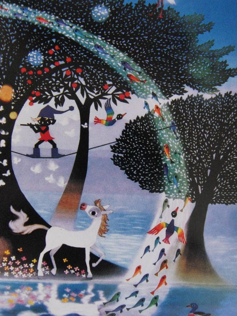 藤城清治、【生きるよろこび】、希少な額装用画集より、状態良好、新品額装付