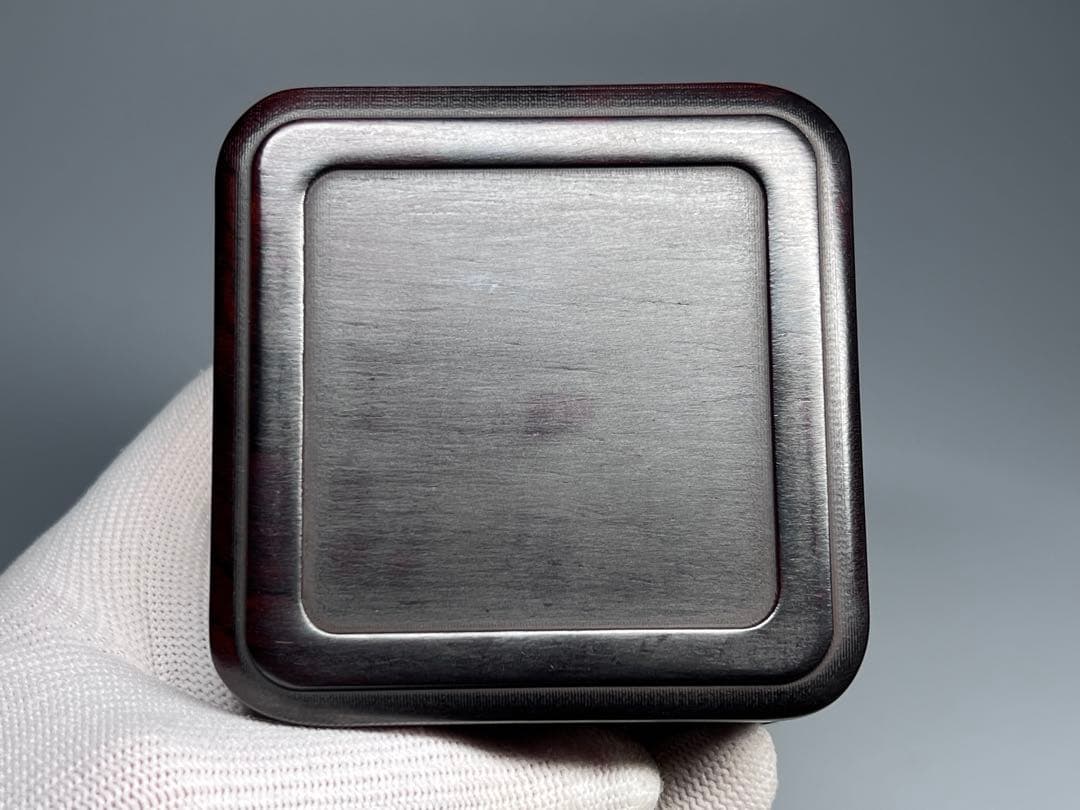 木製　小物入れ　紫檀　牡丹花　浮き彫り　極細工　文房具　中国美術　香合　美品