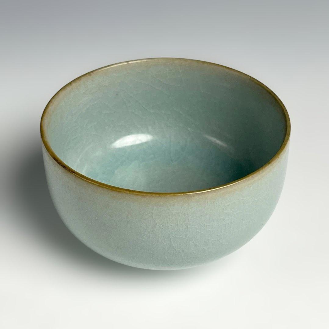 青磁 天青釉茶盞 擺件 中国古玩美術 唐物 旧家伝来 SH76