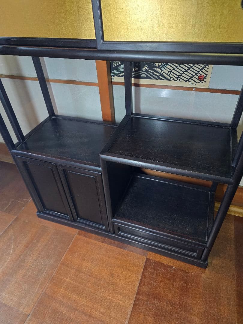 昭和レトロ家具 茶箪笥 飾り棚 チェスト 当時物 紫檀 唐木 黒檀