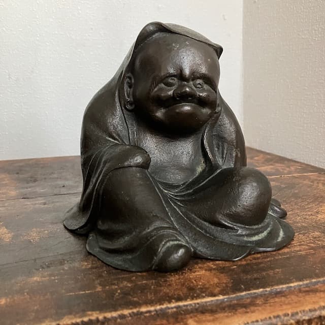 希少 ブロンズ製 達磨 古銅 個性的 時代物 骨董 アンティーク 達磨大師