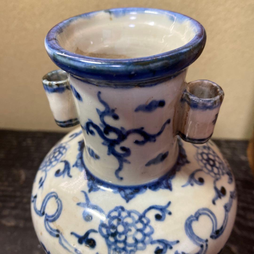 専用　中国古玩　耳付花瓶　17cm9cm