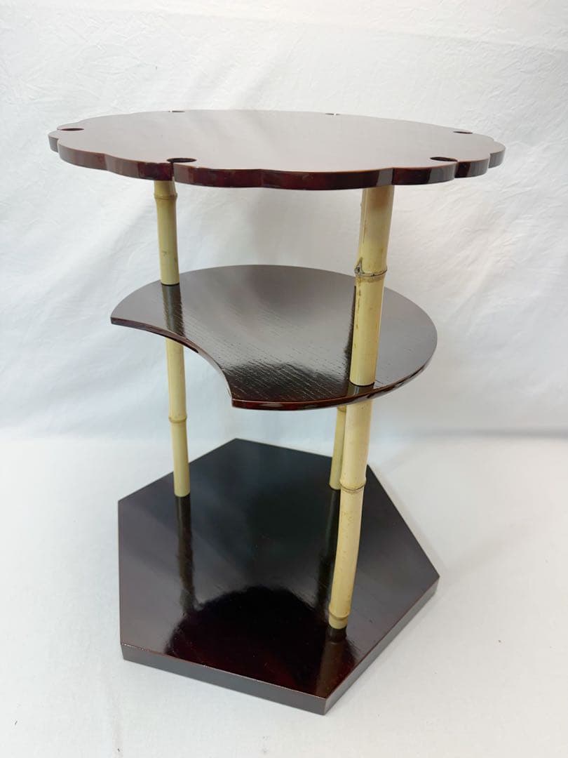 ほぼ未使用 茶道具 指物師 渡辺可映作 江戸千家八代一元斎好写 亀甲棚 溜塗共箱