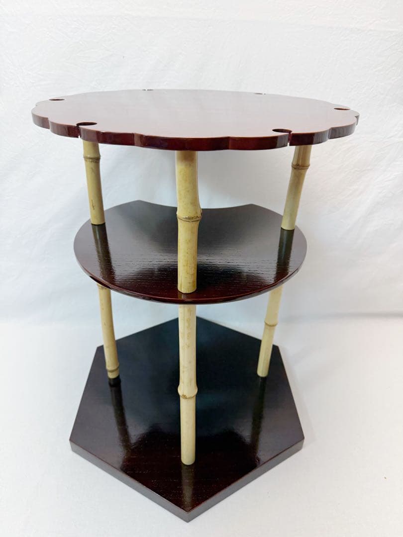 ほぼ未使用 茶道具 指物師 渡辺可映作 江戸千家八代一元斎好写 亀甲棚 溜塗共箱