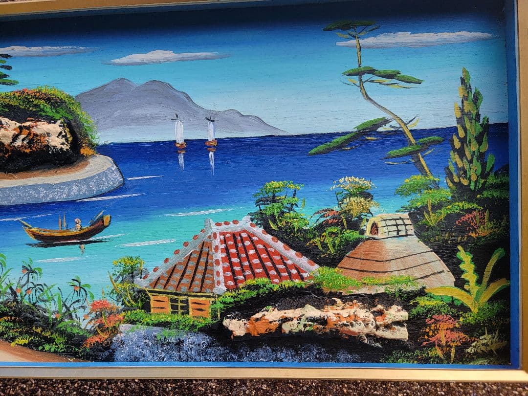 風景画 沖縄　アンティーク　絵画　絵　 約87.5cm x 42.5
cm