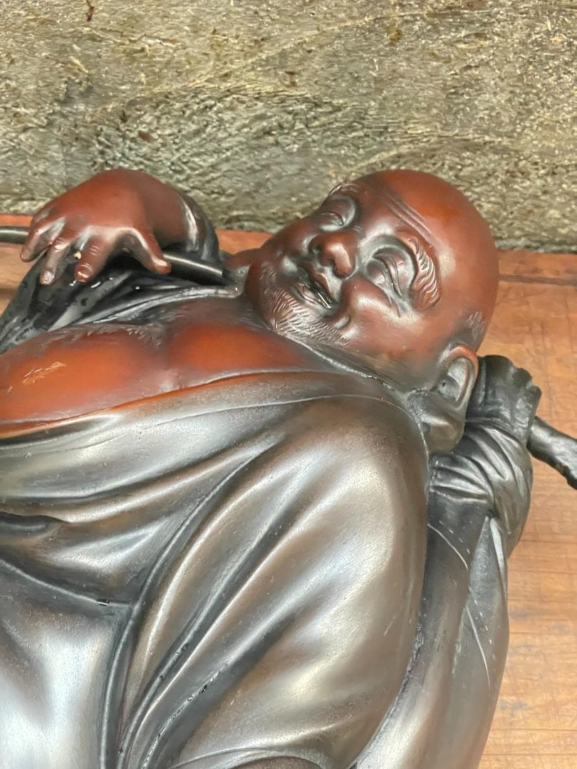 金工師 正之造 古銅 川渡 布袋 立像 七福神 仏像 巨大 縁起物 置物 彫刻