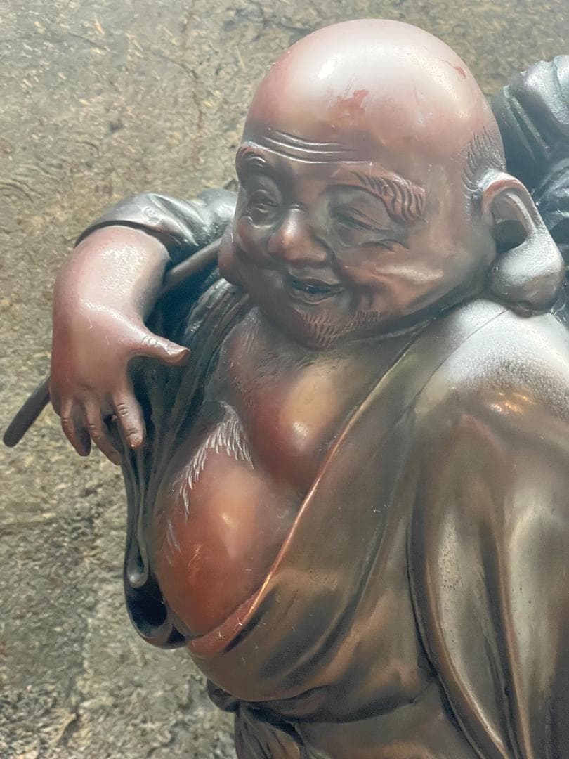 金工師 正之造 古銅 川渡 布袋 立像 七福神 仏像 巨大 縁起物 置物 彫刻