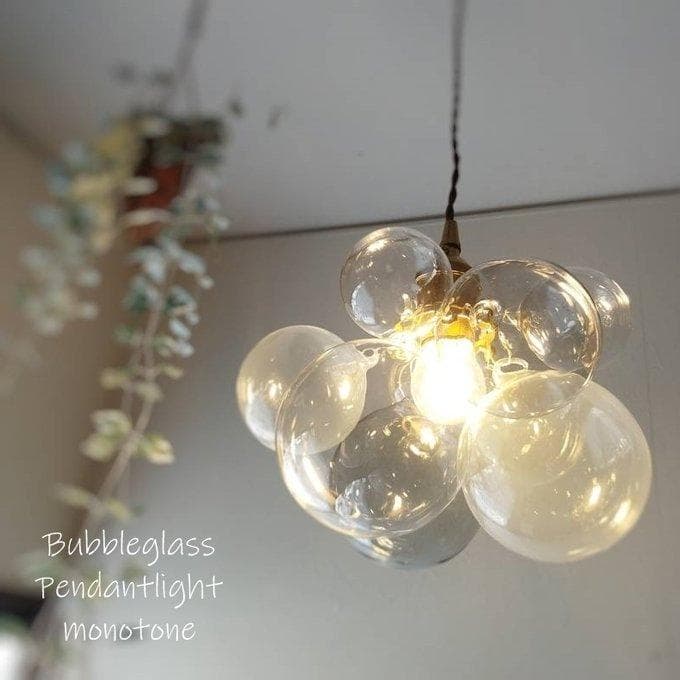 2番シーリングカバー　オーロラ×半透明白　バブルガラスランプ胡桃DB