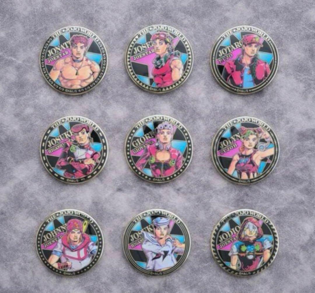 ジョジョワールド 荒木飛呂彦描き下ろしイラスト 24金メッキ缶バッジ コンプ