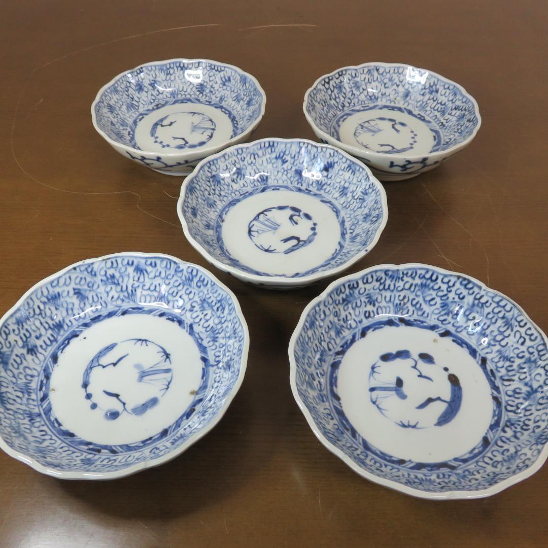 微塵唐草 なます皿 5枚 松竹梅 蛇の目 江戸 美品
