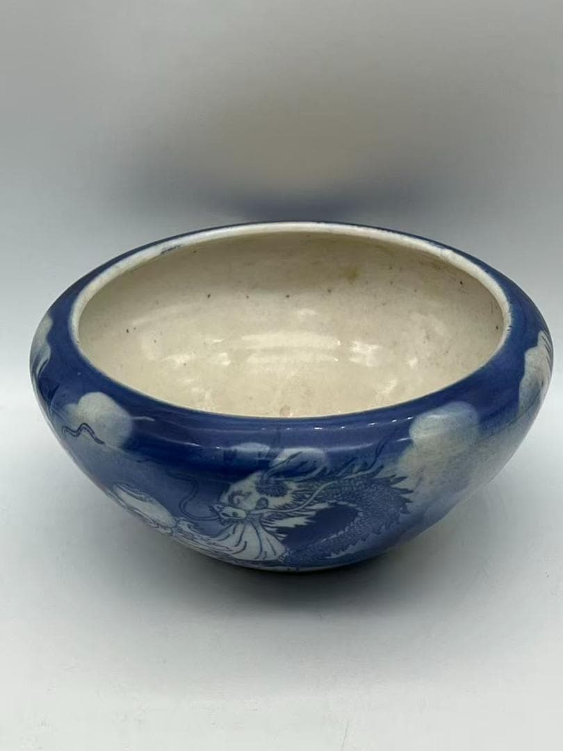 清時代　染付　青花雲龍文水洗　水丞 【旧家蔵出し】 香炉　茶道具(B-78)