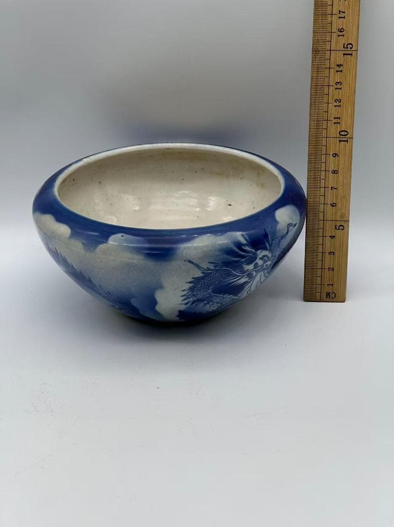 清時代　染付　青花雲龍文水洗　水丞 【旧家蔵出し】 香炉　茶道具(B-78)