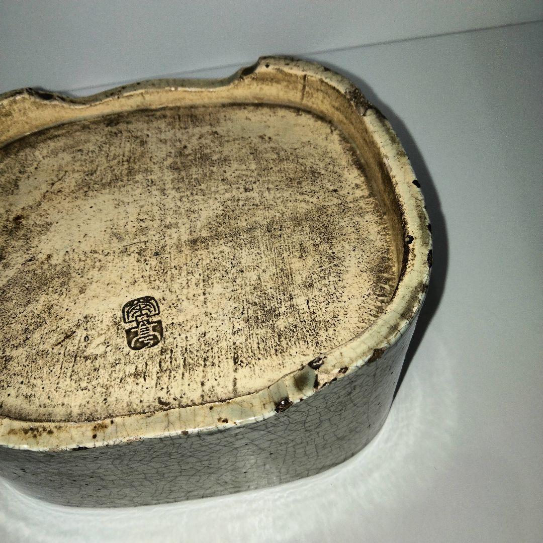 v131　江戸時代後期作 萬古焼 極上浮彫金魚図 角鉢 在銘釜亭　Q