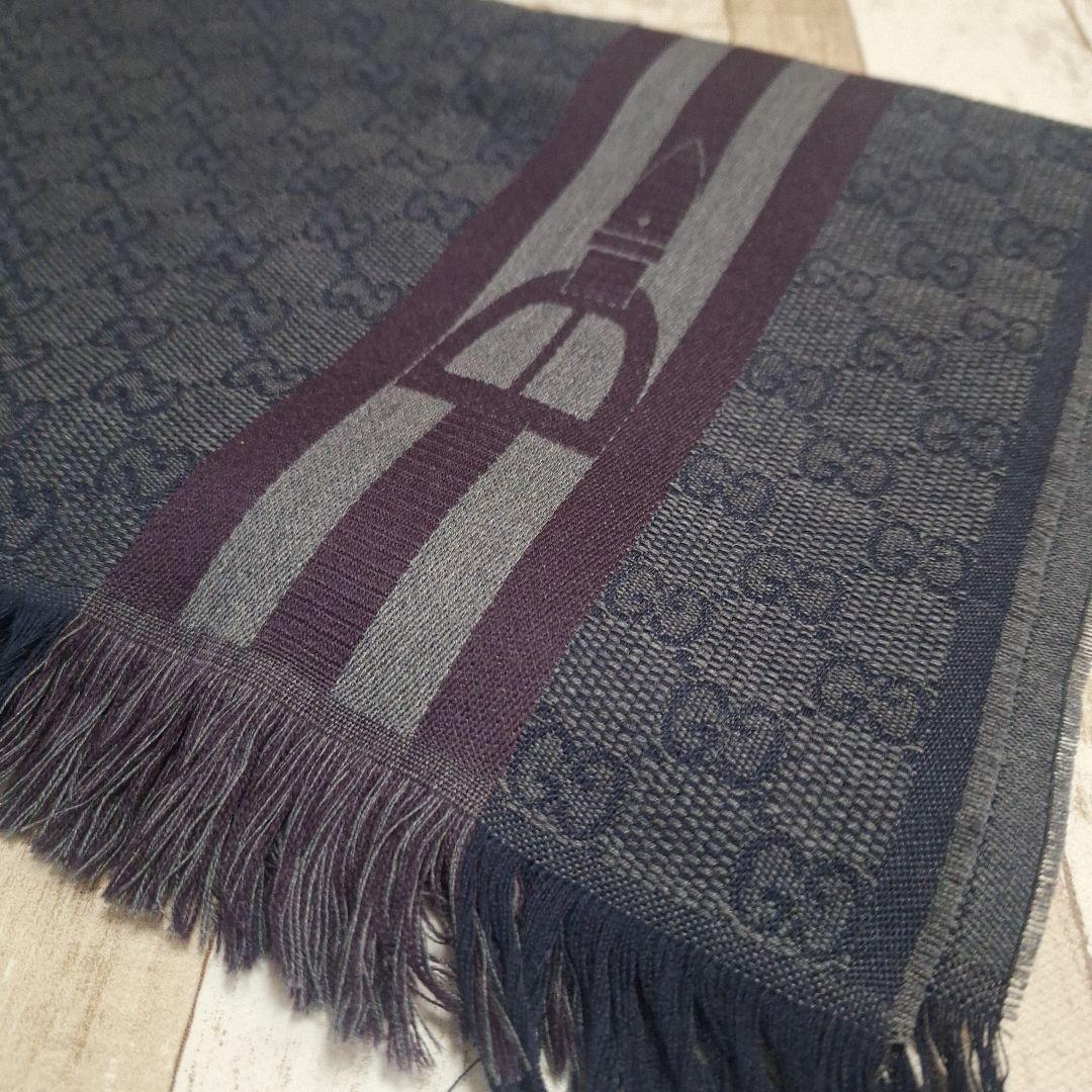 【未使用品】GUCCI マフラー ウール GG グレー ライン タグ付き