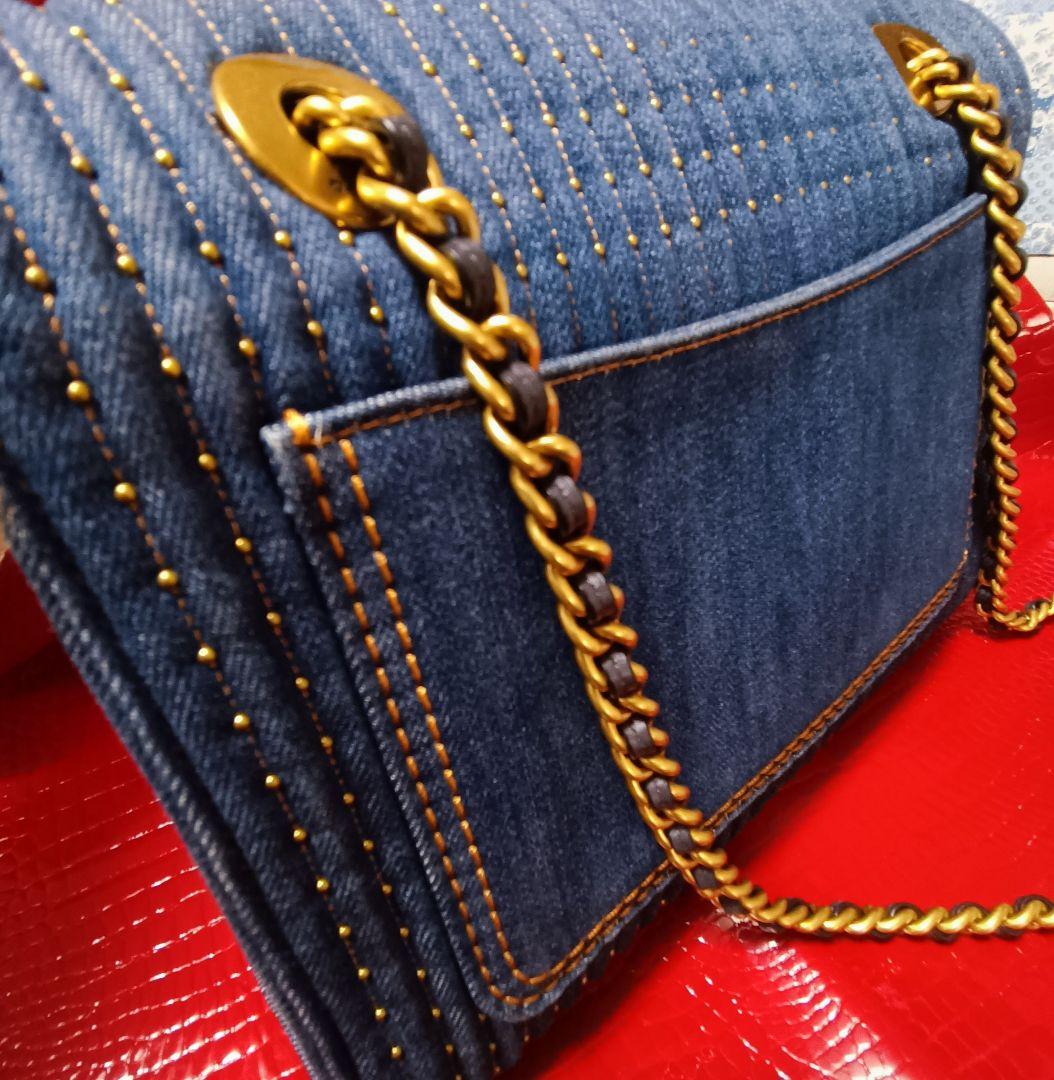COACH　ショルダーバッグ　花　フラワー　チェーンショルダー　デニム