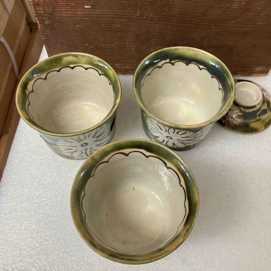 骨董品　茶道具　茶碗　織部　煎茶５客セット　共箱　N386ORI