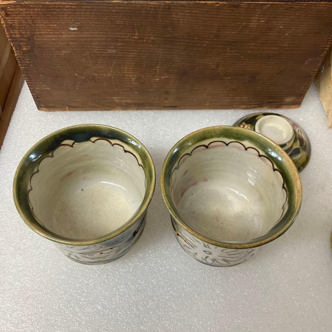 骨董品　茶道具　茶碗　織部　煎茶５客セット　共箱　N386ORI