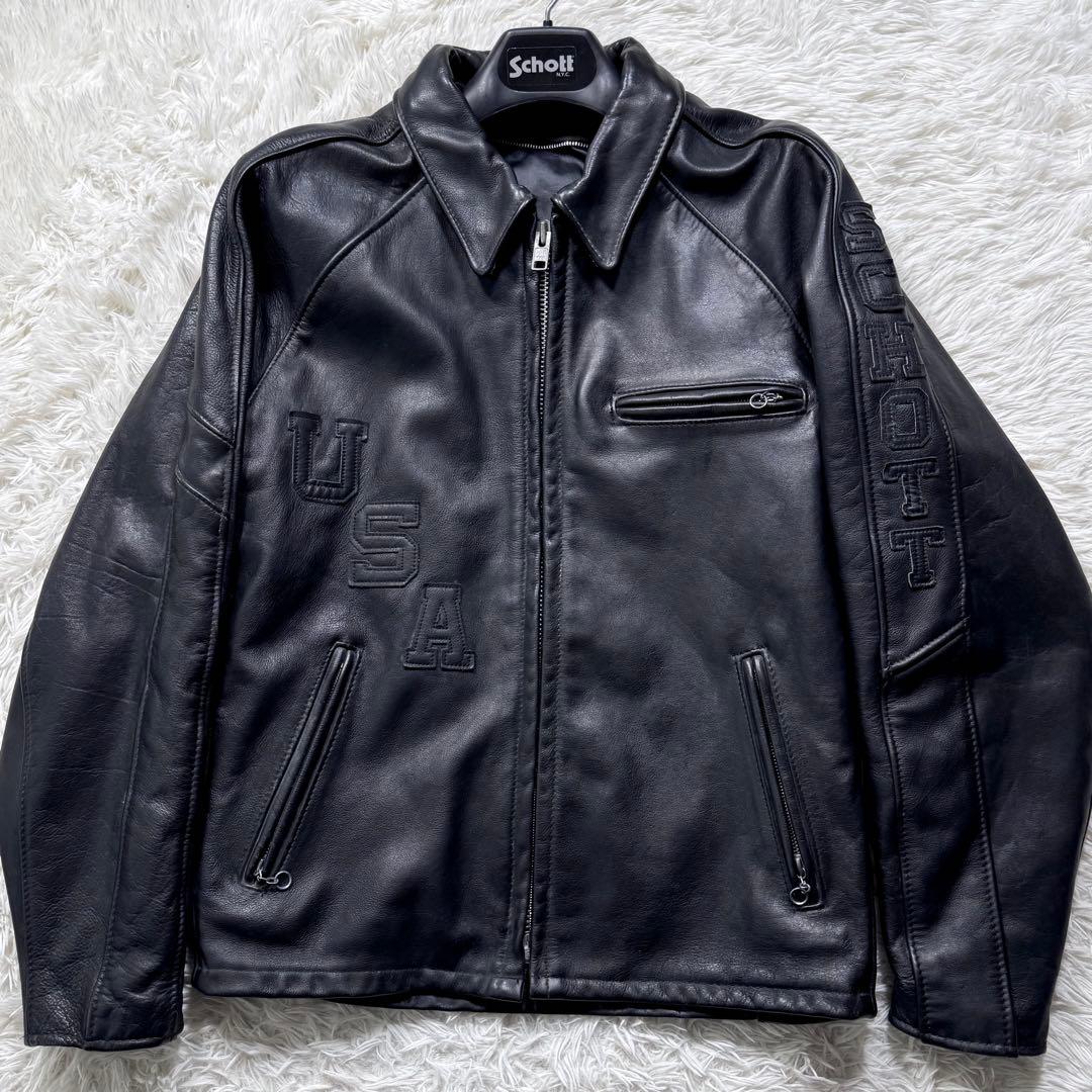 希少モデル✨schott トラッカージャケット　本革　441 黒　38