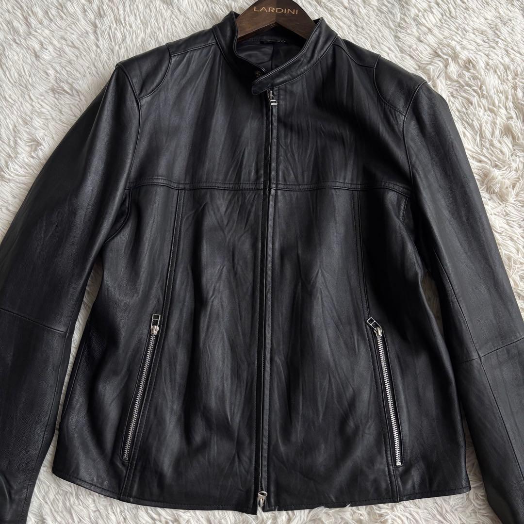 (美品) ユニクロ ラムレザー シングル ライダースジャケット シワ加工
