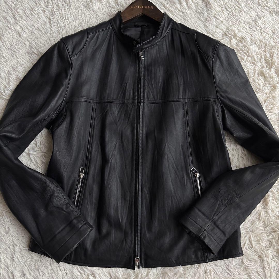 (美品) ユニクロ ラムレザー シングル ライダースジャケット シワ加工