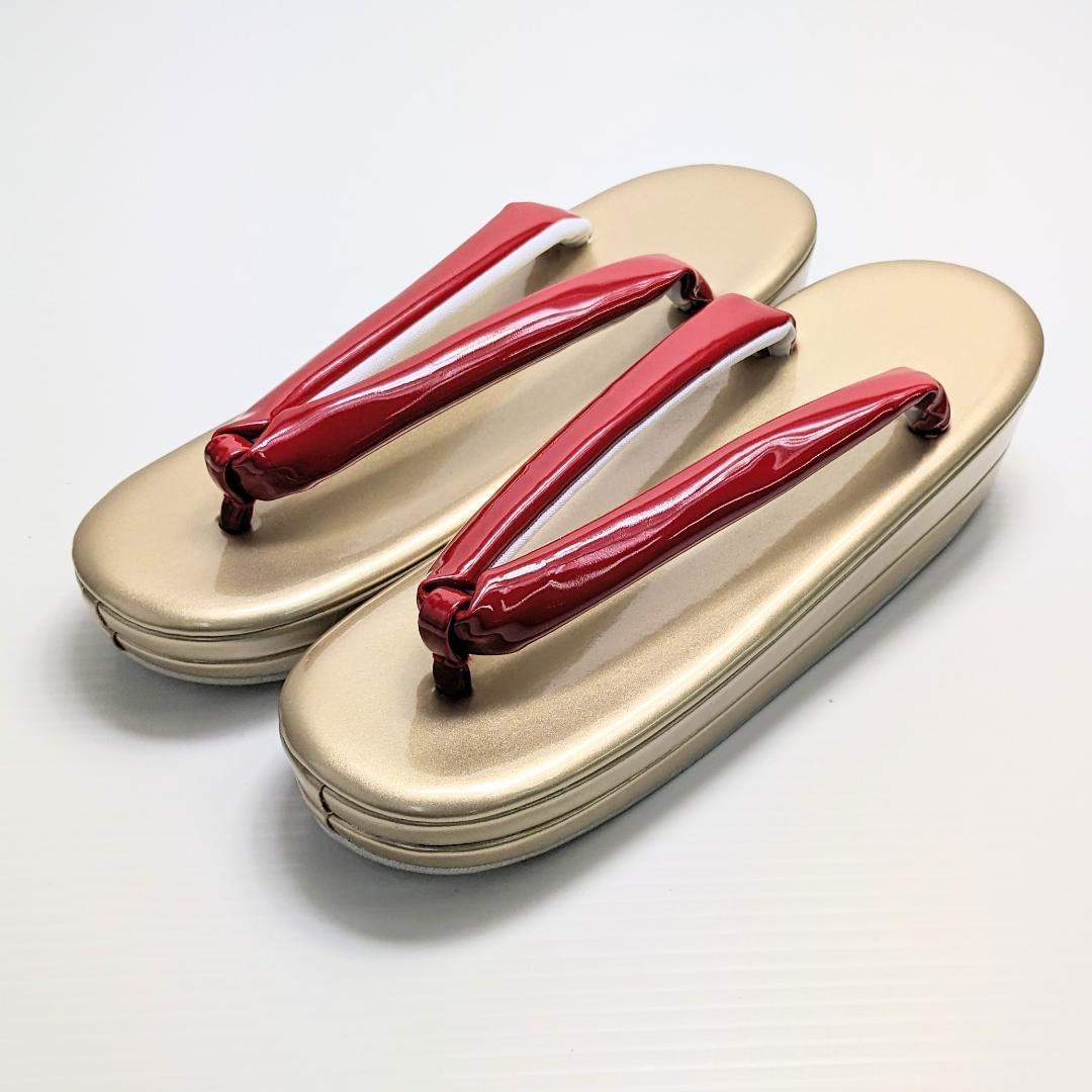 和装 草履バッグセット 振袖用 エナメル ゴールド 赤 フリーサイズ w18-1