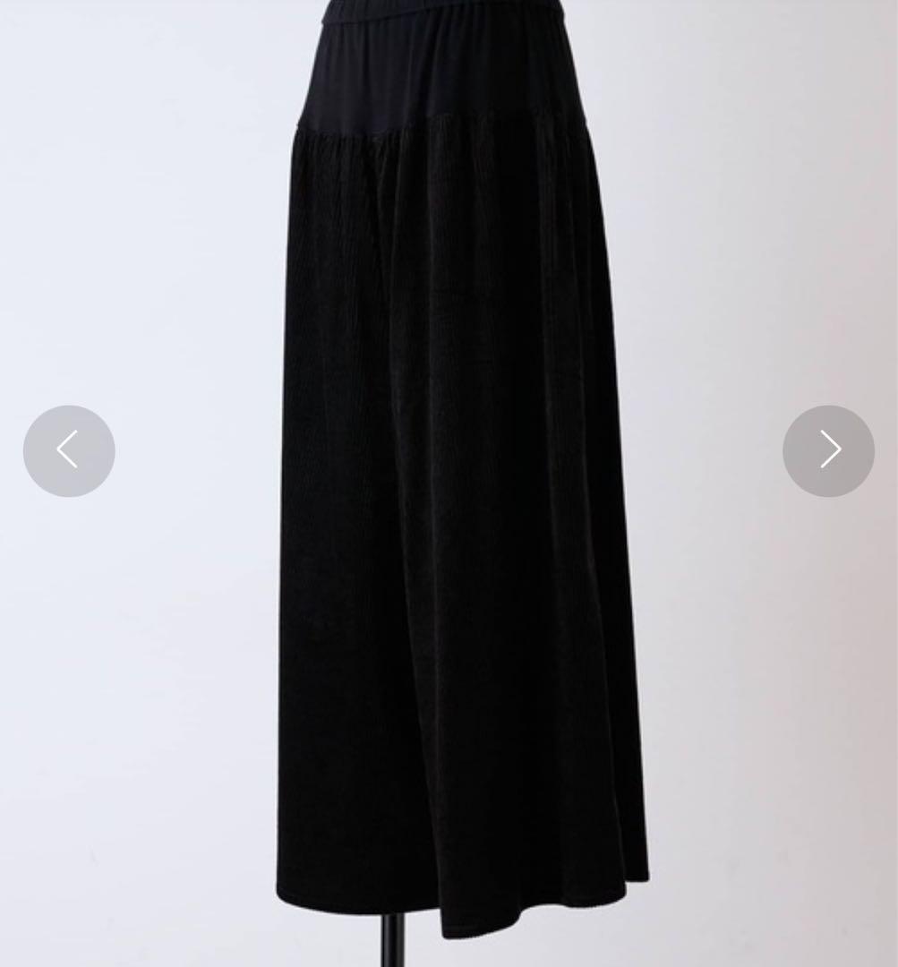 最終価格　ビアズリー コーデュロイ　ウエストリブパンツ　フリー　ブラック