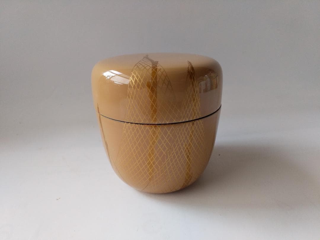 茶道具 茶器 白塗 干網蒔絵 中棗 牧田芳祥 作 漆器 抹茶 棗 共箱 美品