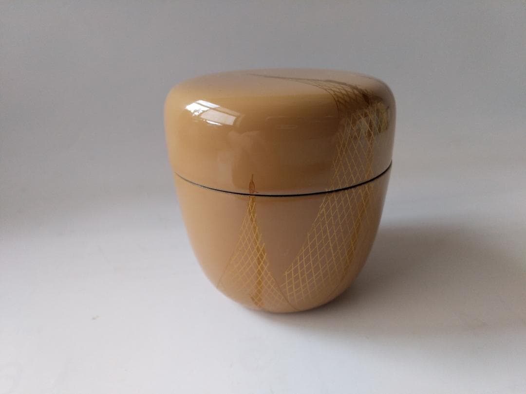 茶道具 茶器 白塗 干網蒔絵 中棗 牧田芳祥 作 漆器 抹茶 棗 共箱 美品