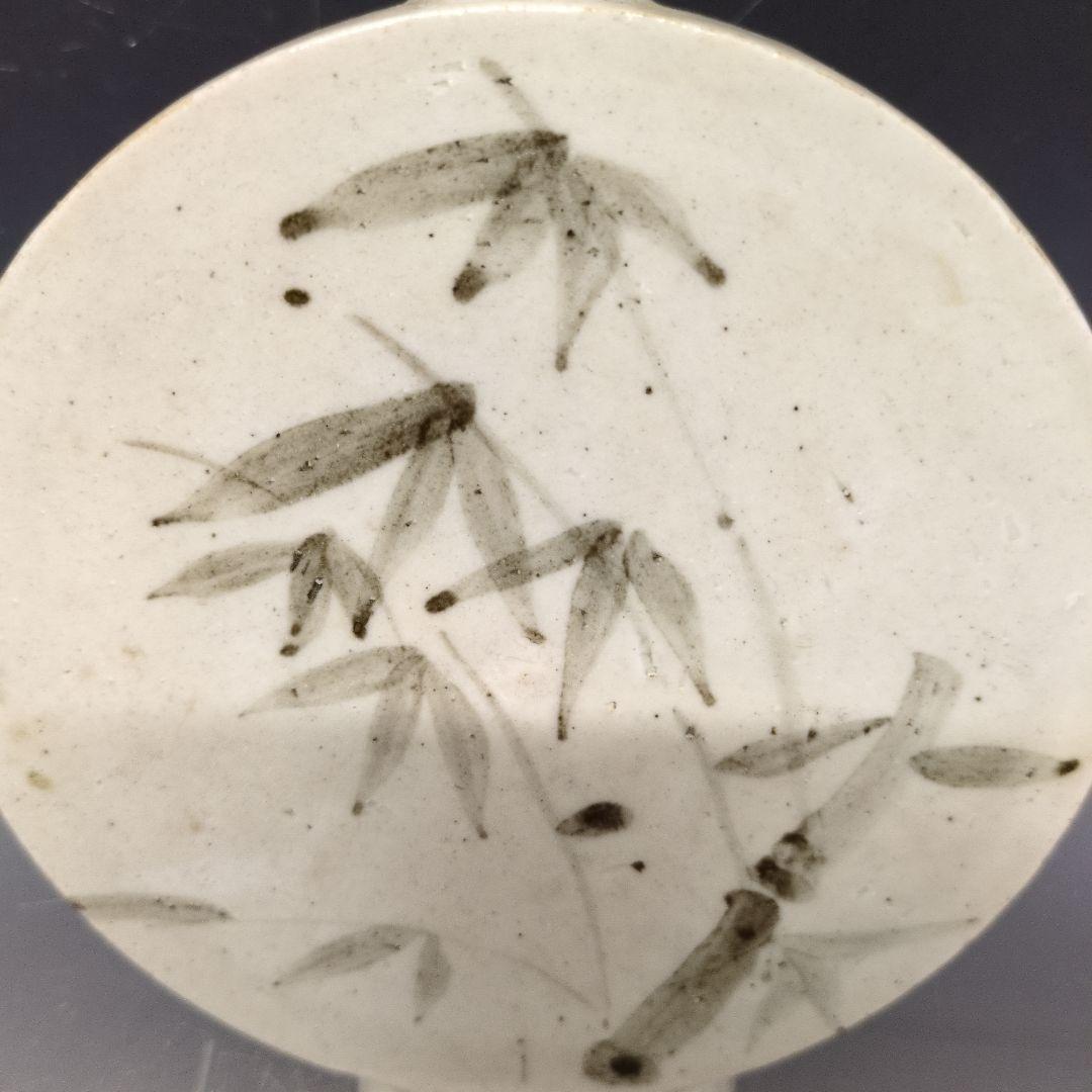 李朝白磁鉄絵竹文扁瓶 李朝時代